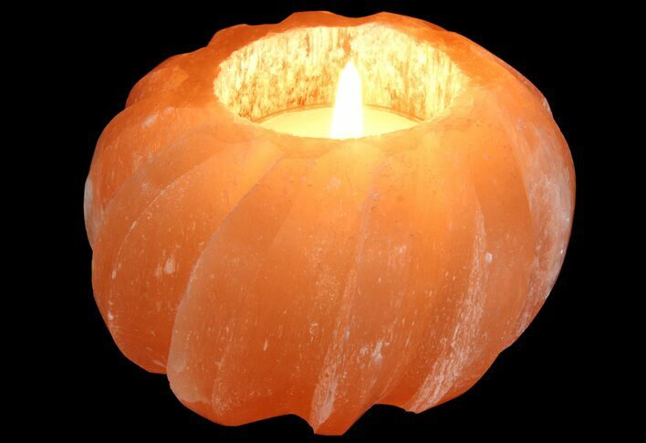 3 1/2" Orange Selenite "Lotus" Style Candle Holder - Photo 1